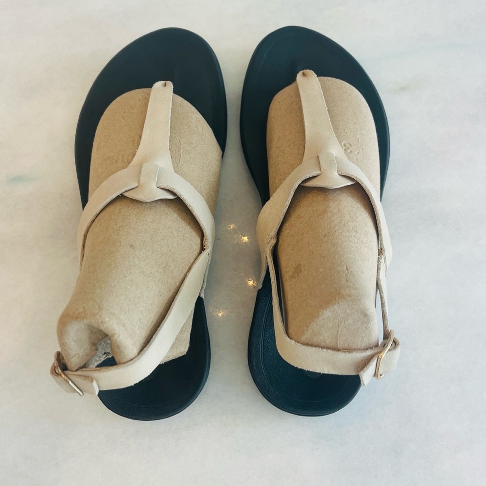 Olukai 'EKEKEU Women's Thong Slingback Sandals Tapa/Black Beige Size 7 - Picture 6 of 12